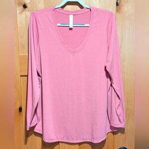 Athleta Essential V-neck Top Long Sleeve Pink Plus Size 1X